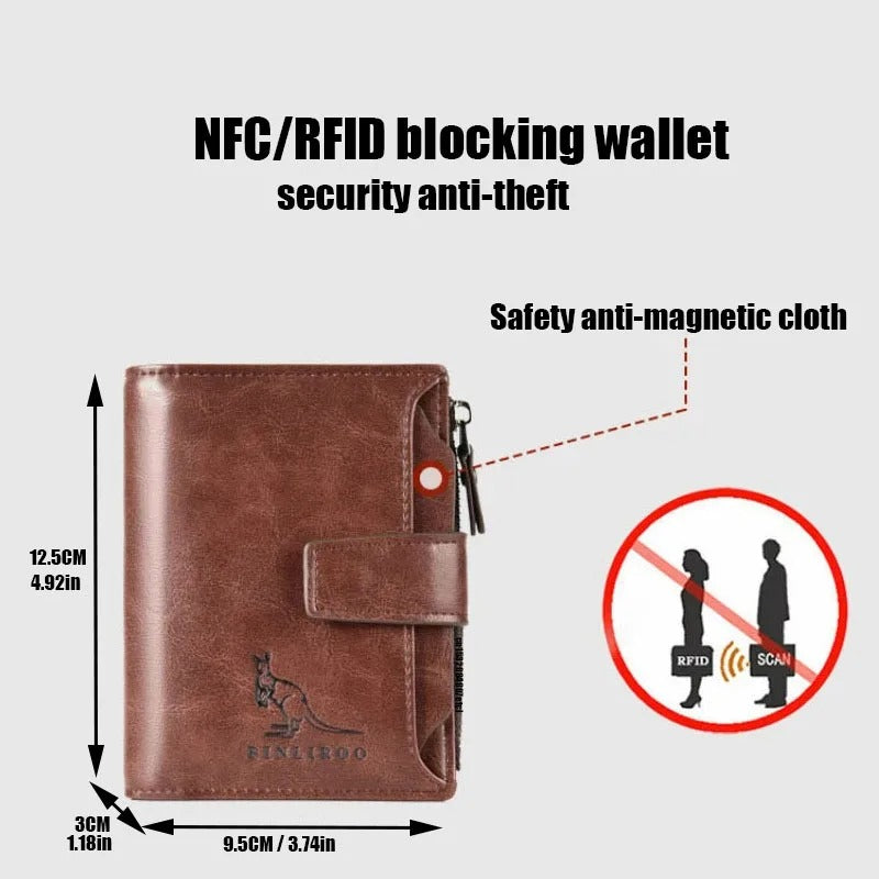 Men's RFID Leather Wallet Zipper Card Holder Billfold