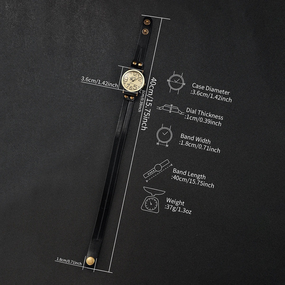 Vintage Arabic Dial Unisex Quartz Watch with Leather Band
