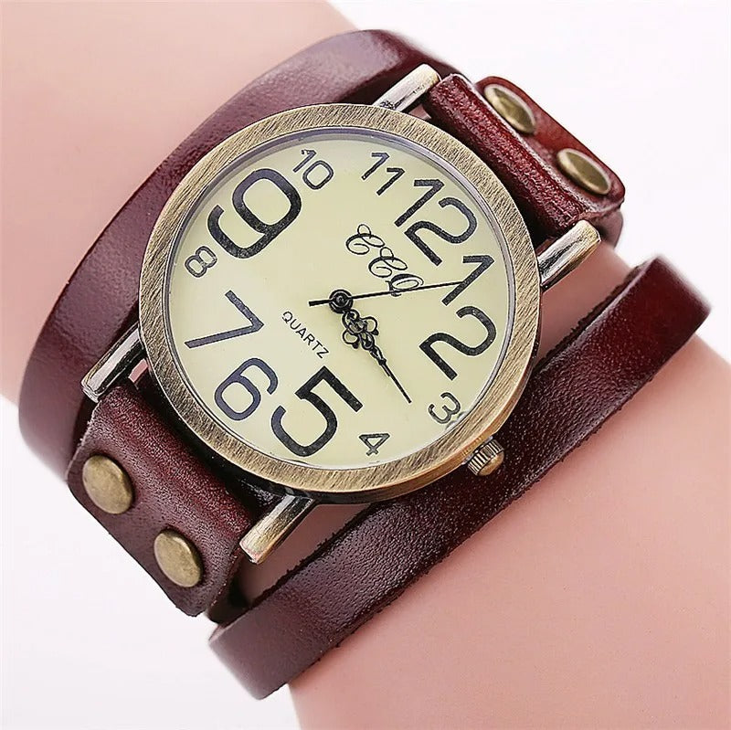 Vintage Arabic Dial Unisex Quartz Watch with Leather Band