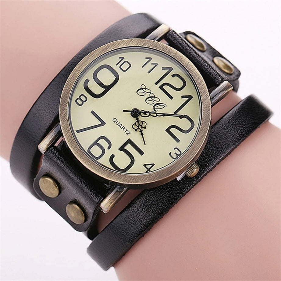 Vintage Arabic Dial Unisex Quartz Watch with Leather Band