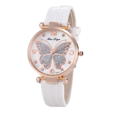 Women's Butterfly Diamond Dial Leather Quartz Watch