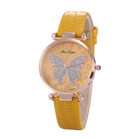 Women's Butterfly Diamond Dial Leather Quartz Watch
