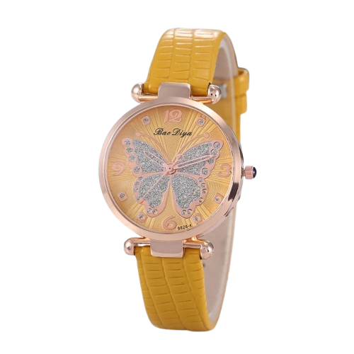 Women's Butterfly Diamond Dial Leather Quartz Watch