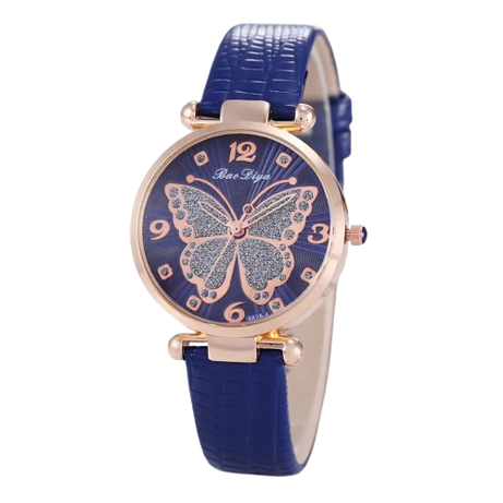 Women's Butterfly Diamond Dial Leather Quartz Watch