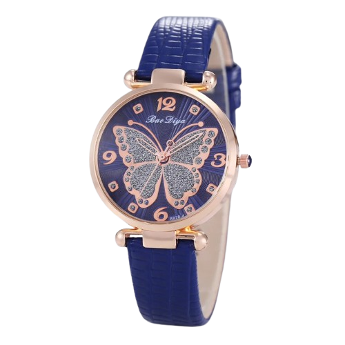 Women's Butterfly Diamond Dial Leather Quartz Watch