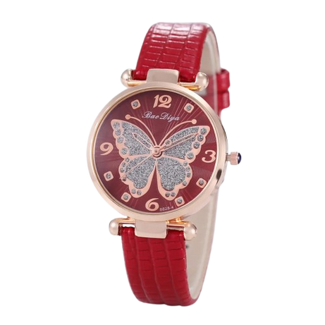 Women's Butterfly Diamond Dial Leather Quartz Watch