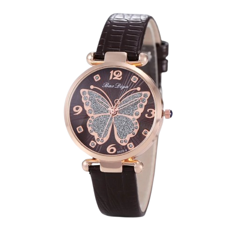 Women's Butterfly Diamond Dial Leather Quartz Watch