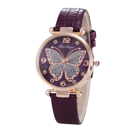 Women's Butterfly Diamond Dial Leather Quartz Watch